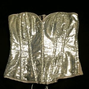 Fredrick's of Hollywood Silver Sequin Corset